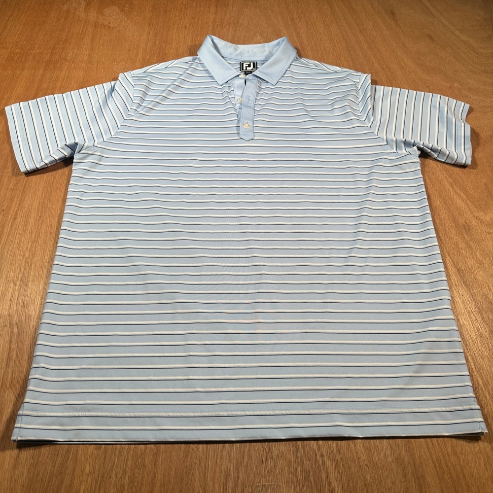FootJoy Polo Shirt Mens XL Blue Striped Athletic Fit Golf Performance 28152
